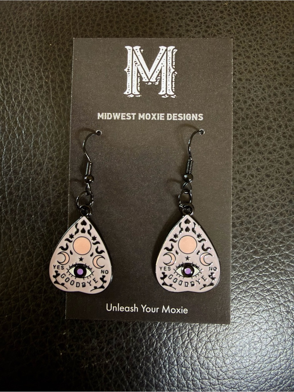 Pink Ouija Planchette Drop Earrings